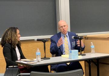 Judge Leo T. Sorokin ’'91 and Alexis Hoag, practitioner-in-residence at the Eric H. Holder Jr. Initiative for Civil and Political Rights, discuss restorative justice.