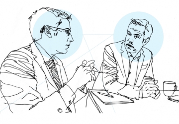 Illustration of professors Mitts and Talley for AI publication