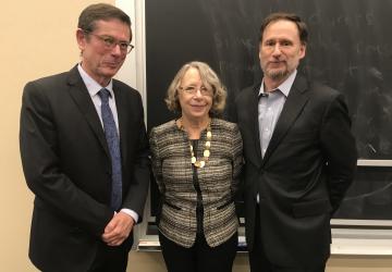 Ivan Simonovic with Lori Damrosch, Hamilton Fish Professor of International Law and Diplomacy, and Michael Doyle, University Professor, co-directors of the Center on Global Governance.