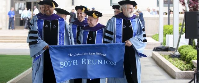 Alumni celebrating their 50th Reunion march at the head of the graduation processional.